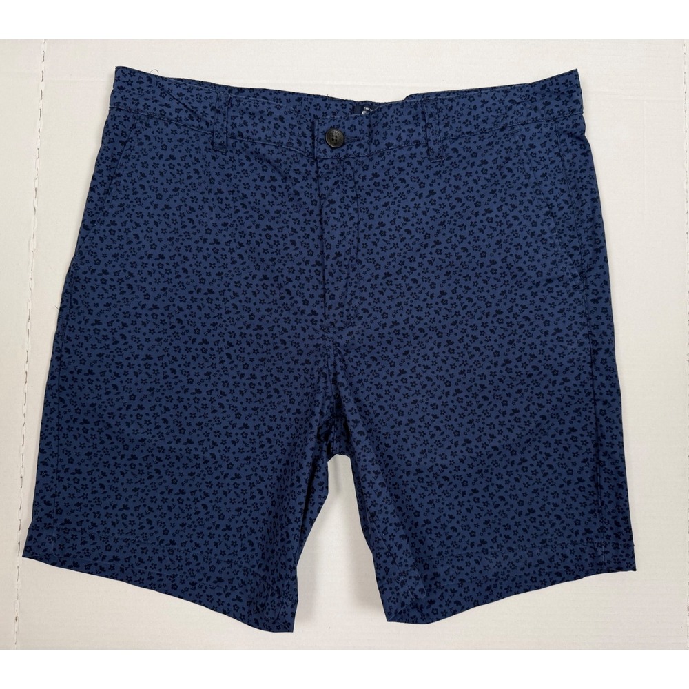 Ben Sherman Mens Shorts Floral Print 34W Navy Blue Regular Fit Stretch Chino